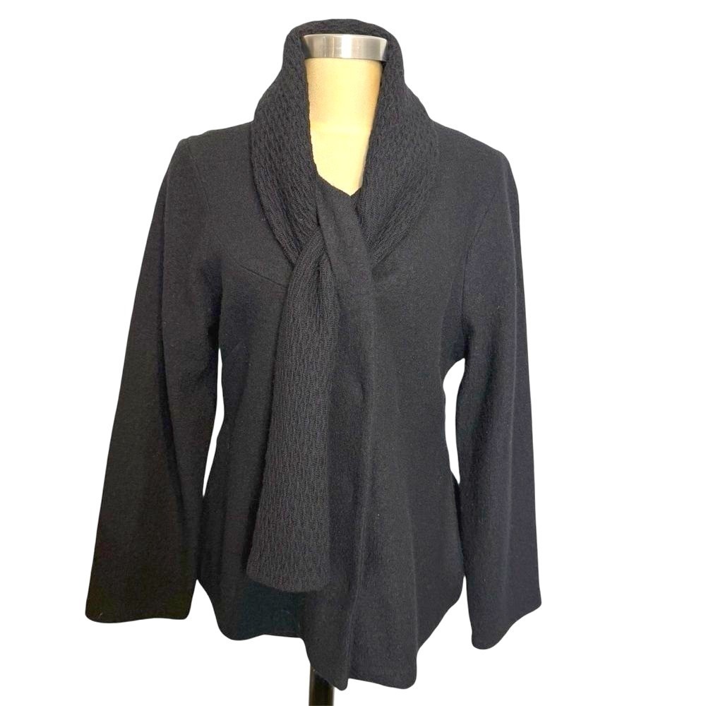 Richard Malcolm Black Wool Jacket Built In Scarf Size L